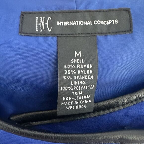INC International Concepts Blue Moto Jacket Size M Faux Leather Trim Zip Pockets - Picture 5 of 5
